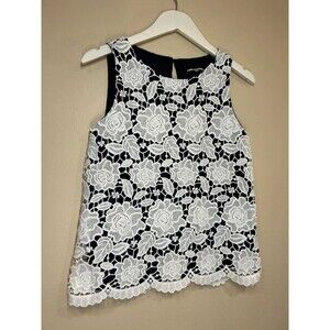 Karl Lagerfeld Women's Small Lace Floral Navy Tank Top